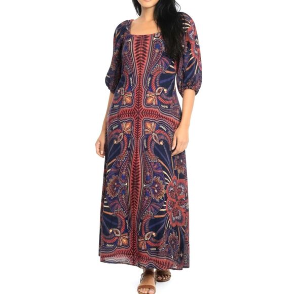 FARM Rio Dresses & Skirts - FARM RIO Maxi Dress ANTHROPOLOGIE Macaw Arabesque Short Sleeve Boho Women Medium